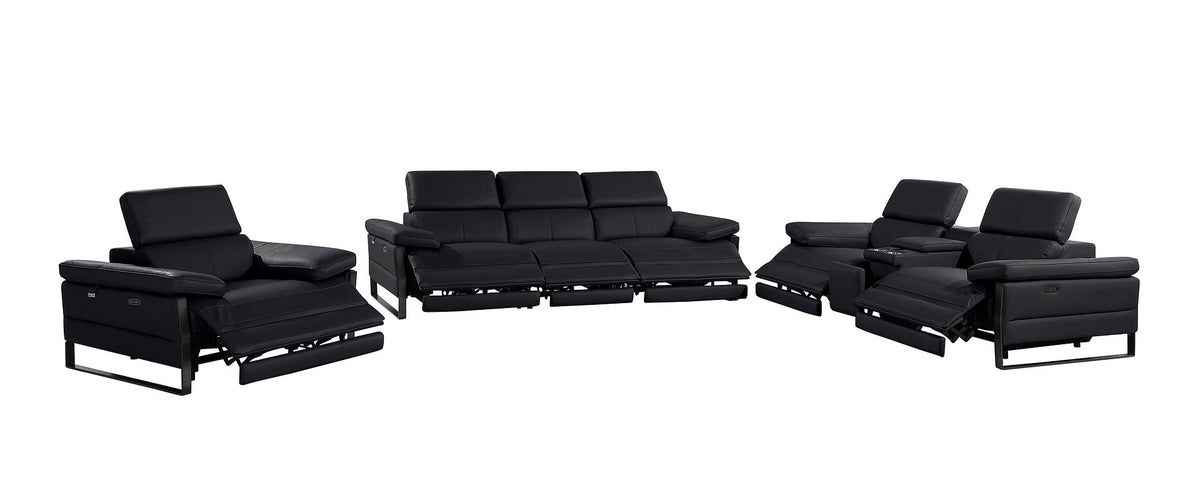 1246 Divanitalia Modular Power Triple Reclining Sofa, Console Loveseat, and Chair Set with Power Headrests - Top Grain Italian Leather - Black - SKU 1246-BLACK-7.6-HT-3PC - view 4