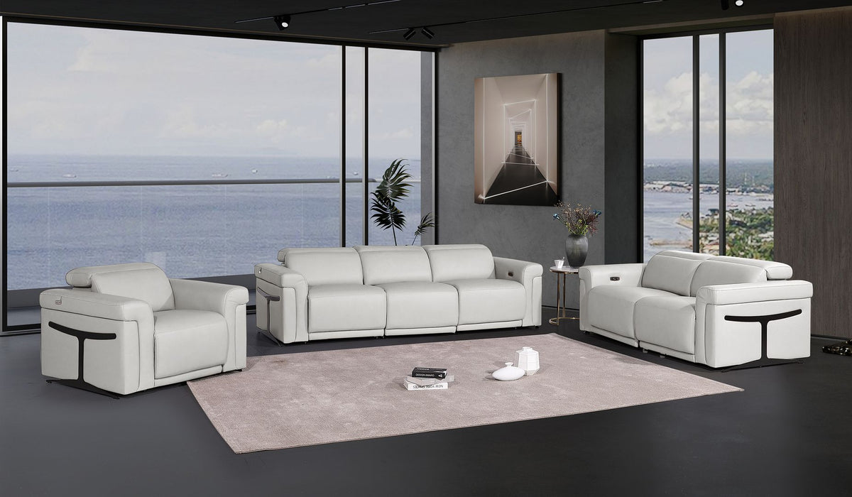 1126 Divanitalia 6-Piece Modular Power Reclining Sofa, Loveseat & Chair Set in Top Grain Italian Leather with 5 Power Recliners & Power Headrests - Light Grey - SKU 1126-LT_GREY-6.5-HT-3PC