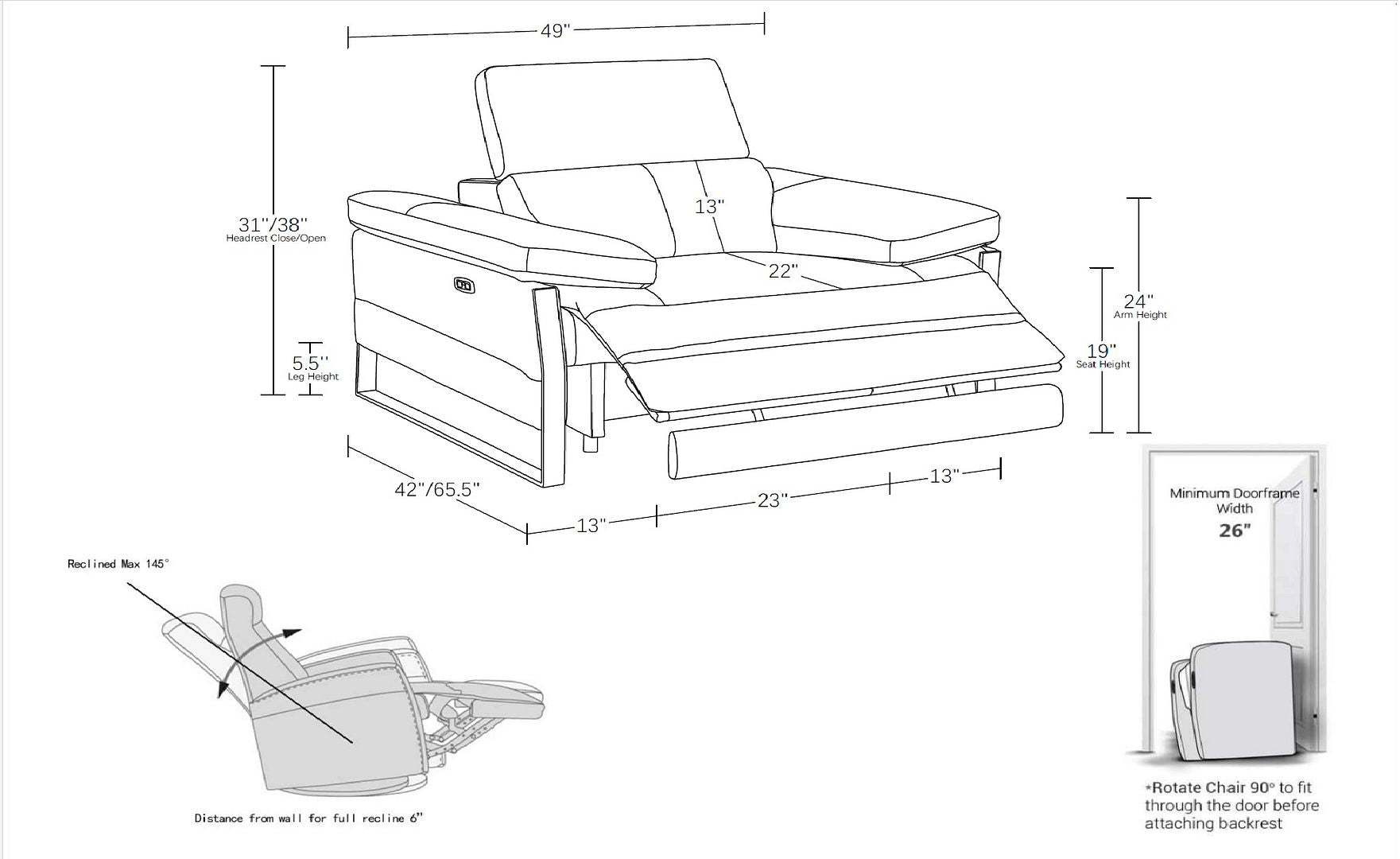 1246 Divanitalia Power Reclining Arm Chairwith Power Headrests - Top Grain Italian Leather