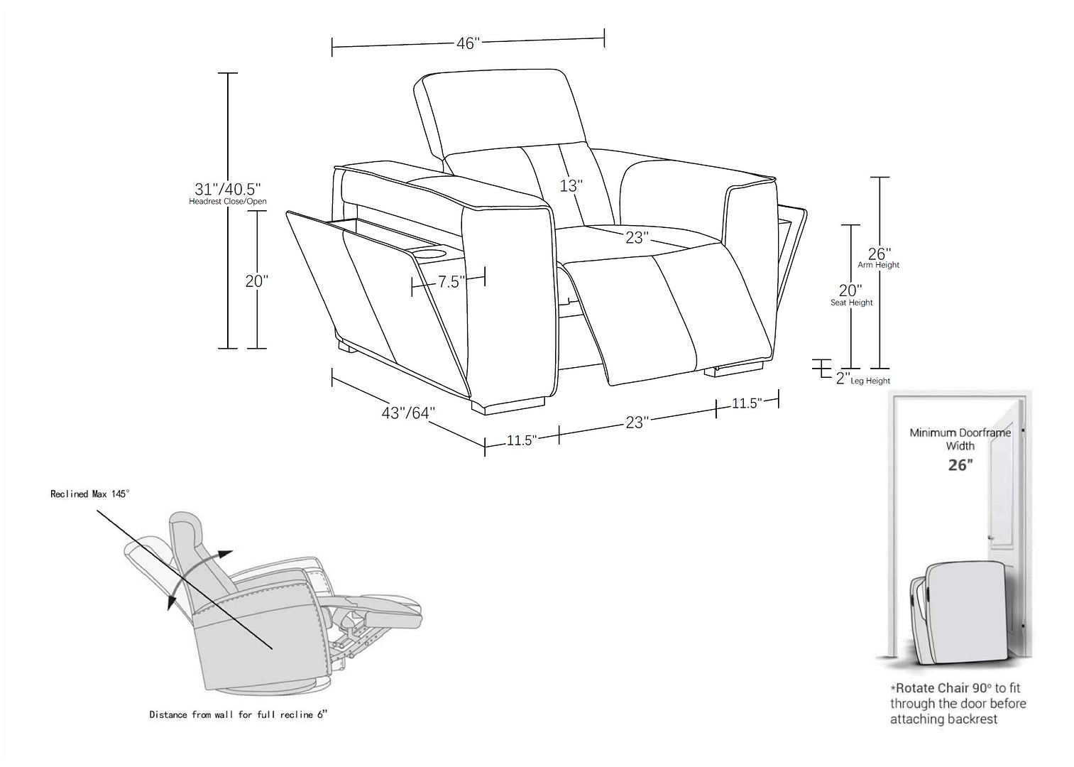 1126 Divanitalia Top Grain Italian Leather Power Reclining Chair with Power Headrests