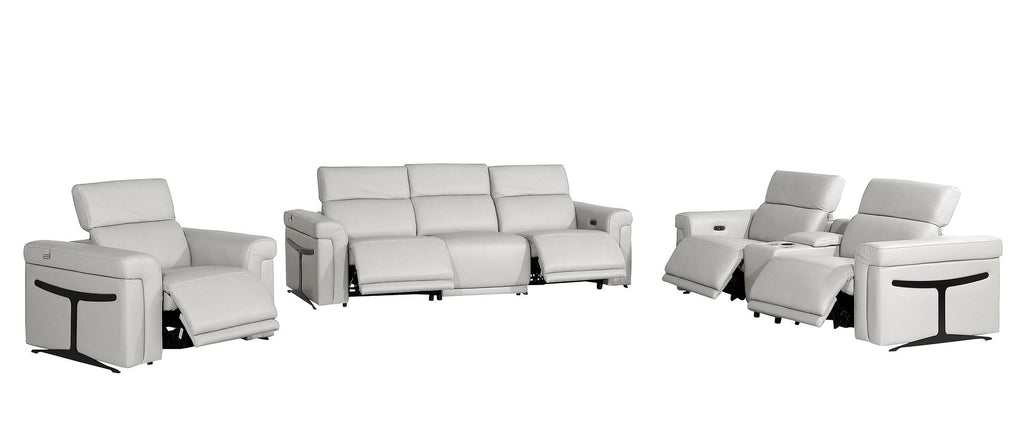 1126 Divanitalia 7-Piece Modular Power Reclining Sofa, Loveseat & Chair Set in Top Grain Italian Leather with 5 Power Recliners & Power Headrests - Light Grey - SKU 1126-LT_GREY-7.5-HT-3PC - view 4