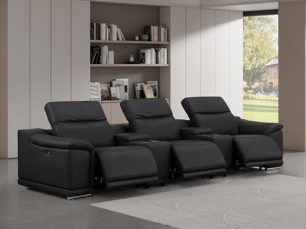 2679 Genuine Leather Sofa with 3 Power Recliners & Dual Storage Consoles
