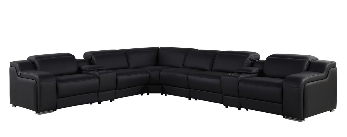 1116 Divanitalia 8-Piece L-Shaped Sectional Sofa in Top Grain Italian Leather with 3 Power Recliners & Power Headrests - Black - SKU 1116-BLACK-8PC-3PWR-SECTIONAL- GROUP - view 3