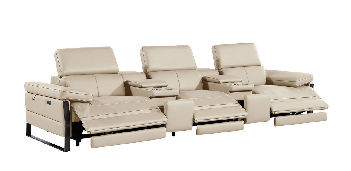 1246 Divanitalia Modular Power Triple Reclining Dual Console Sofa with Power Reclining Headrests - Top Grain Italian Leather - Beige - SKU 1246-BEIGE-5.3-HT - view 5