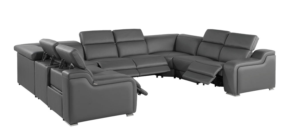 1116 Divanitalia 8-Piece U-Shaped Sectional Sofa in Top Grain Italian Leather with 4 Power Recliners & Power Headrests - Dark Grey - SKU 1116-DK_GREY-8PC-4PWR-U-NC-SECT-GROUP - view 5