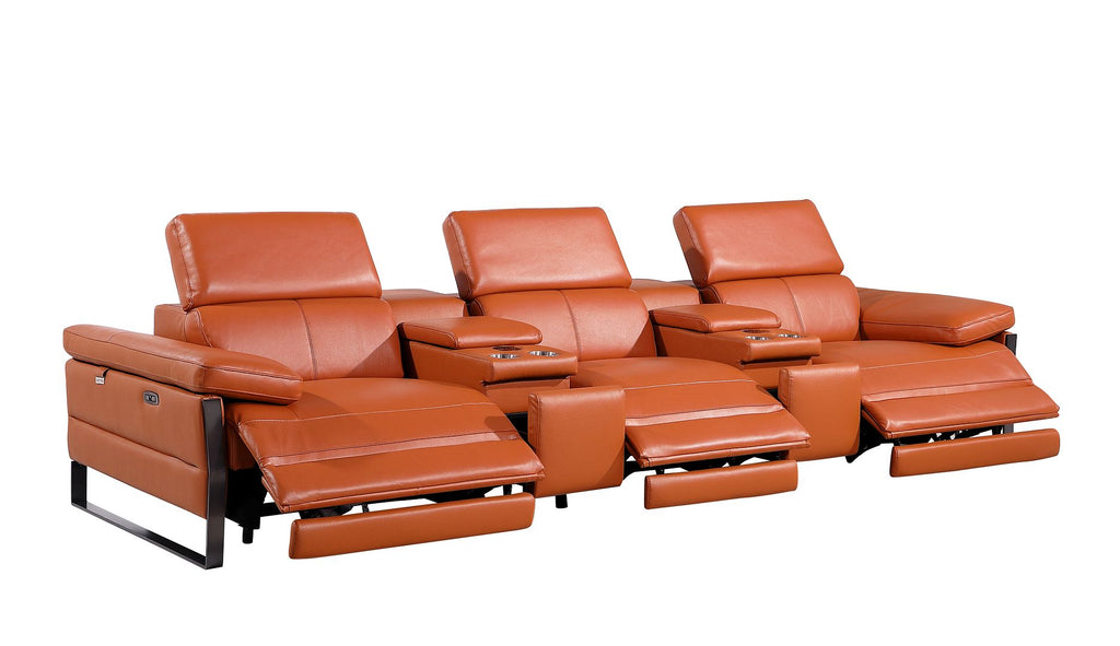 1246 Divanitalia Modular Power Reclining Dual Console Sofa and Console Loveseat Set with Power Headrests - Top Grain Italian Leather - Camel - SKU 1246-CAMEL-8.5-HT-2PC - view 7