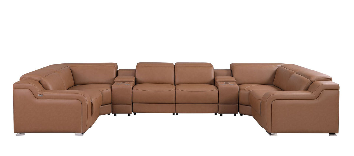 1116 Divanitalia 8-Piece U-Shaped Sectional Sofa in Top Grain Italian Leather with 2 Power Recliners & Power Headrests - Cognac - SKU 1116-COGNAC-8PC-2PWR-U-SECTIONAL-GROUP - view 3