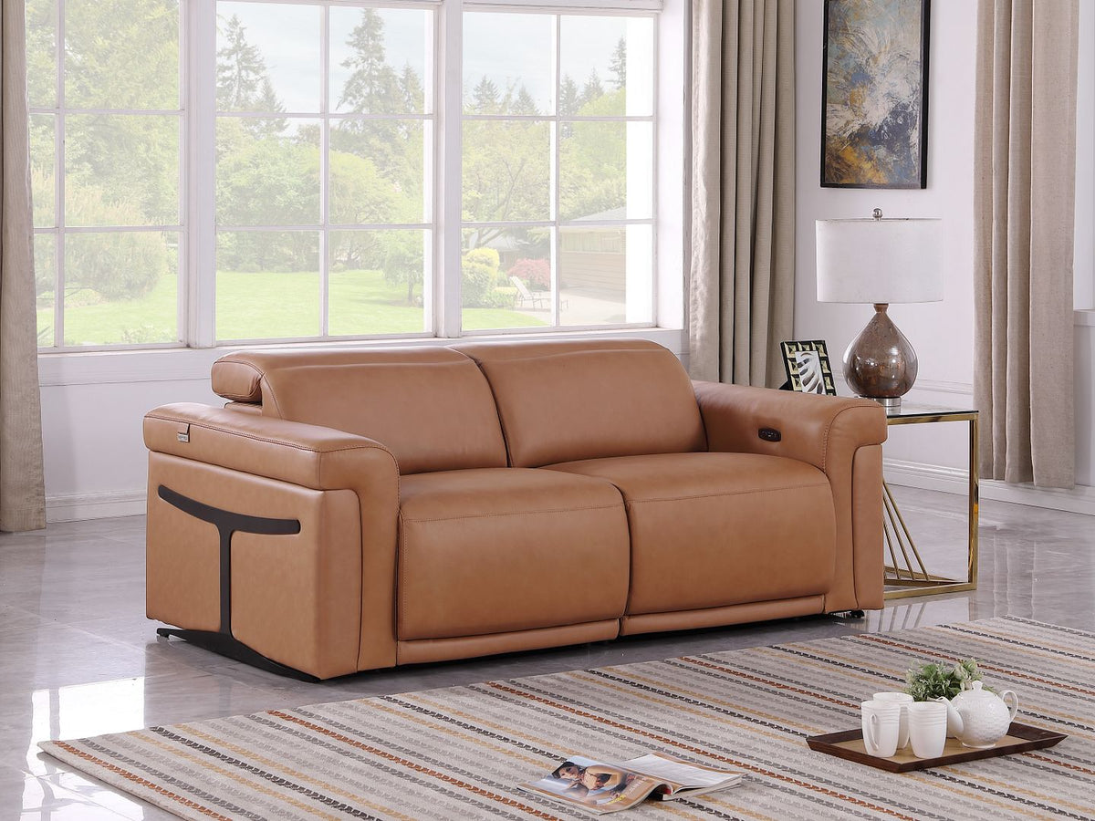 1126 Divanitalia 2-Piece Modular Power Reclining Loveseat in Top Grain Italian Leather with 2 Power Recliners & Power Headrests - Cognac - SKU 1126-COGNAC-2.2-HT