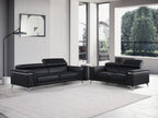 1140 Divanitalia 2-Piece Sofa Set with Adjustable Headrest in Top-grain Italian Leather - Black - SKU 1140-BLACK-2PC