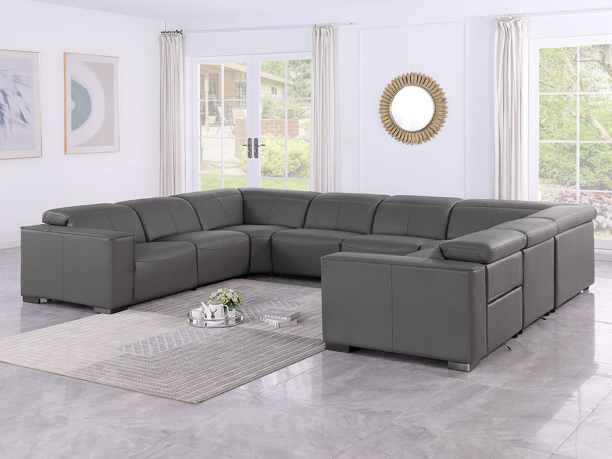 1208 8 Piece U-Shaped Leather Sectional Sofa with 4 Power Recliners & Power Headrests - Dark Grey - SKU 1208-DK-GREY-8PC-4PWR-U-NC-SECTIONAL