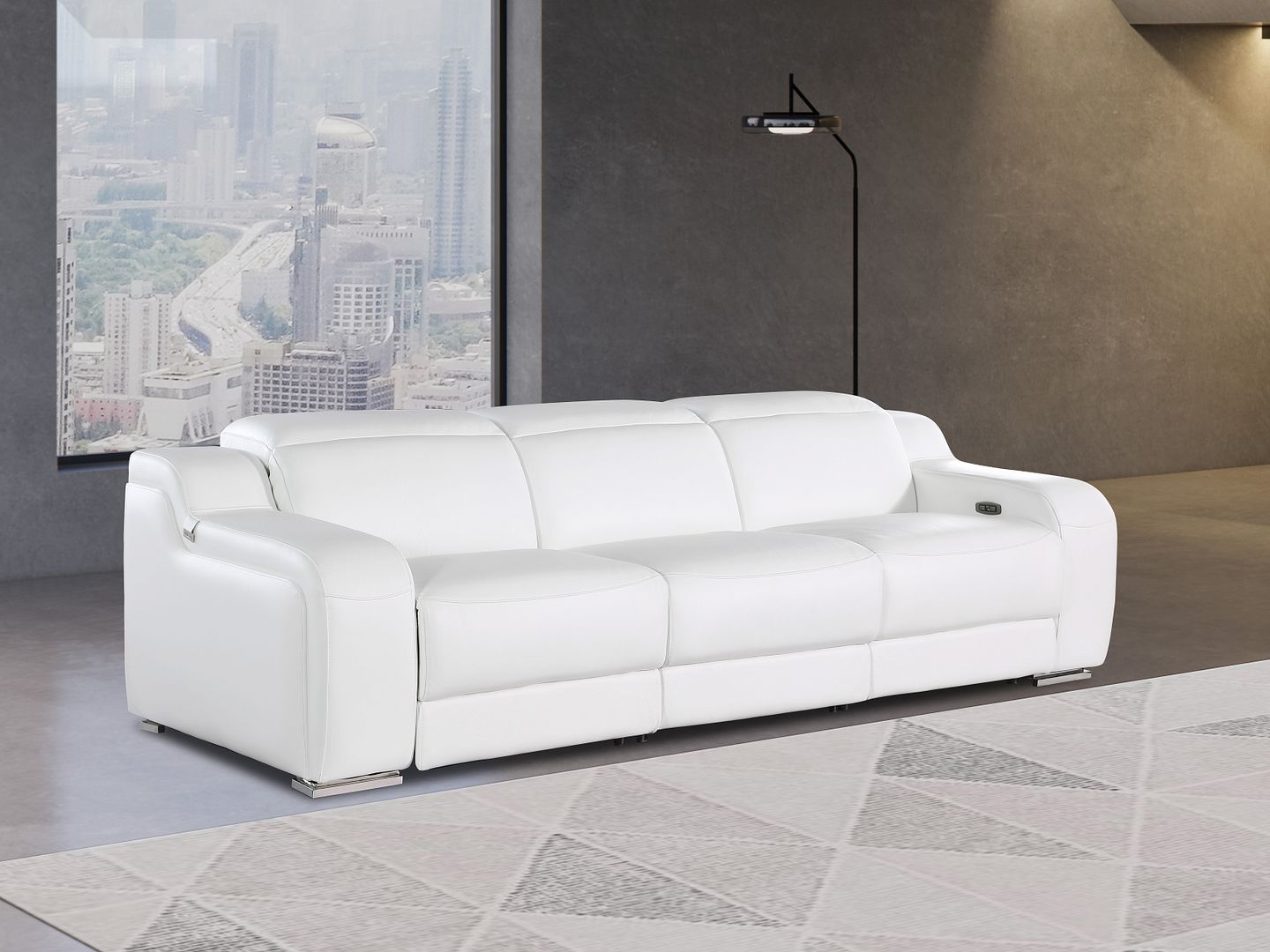 1116 Divanitalia 3-Piece Modular Power Reclining Sofa in Top Grain Italian Leather with 3 Power Recliners & Power Headrests - White