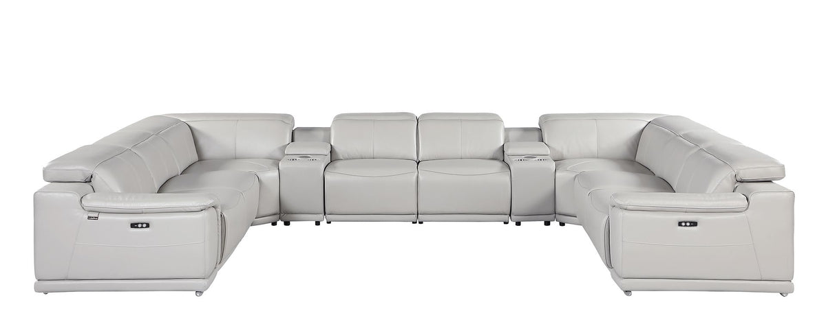 9762 Divanitalia 10-Piece U-Shaped Top Grain Italian Leather Sectional Sofa with 4 Power Recliners - Light Grey - SKU 9762-LT-GREY-10PC-4PWR-U-SECTIONAL-GROUP - view 3