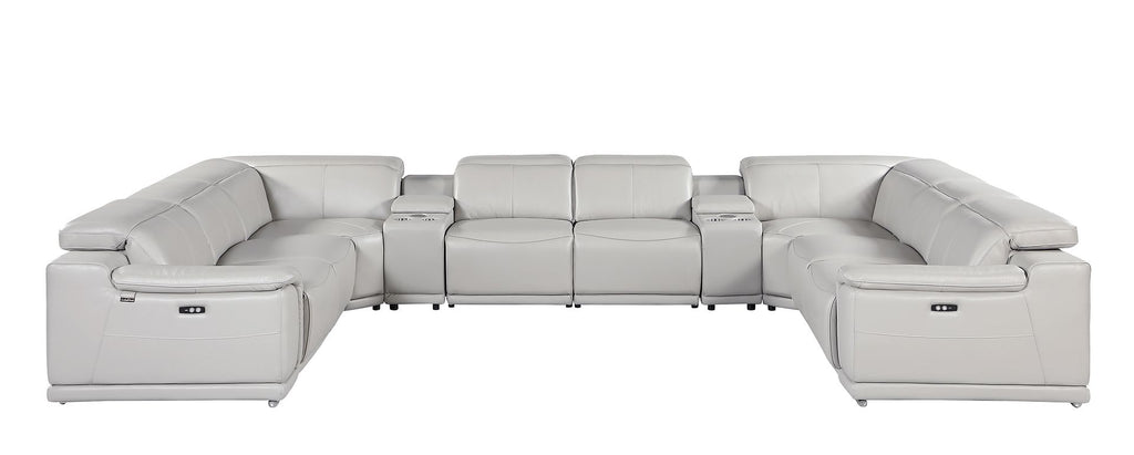 9762 Divanitalia 10-Piece U-Shaped Top Grain Italian Leather Sectional Sofa with 4 Power Recliners