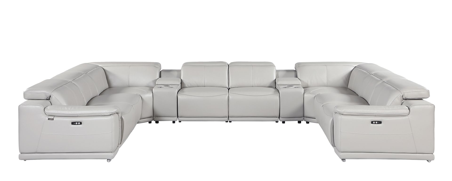 9762 Divanitalia 10-Piece U-Shaped Top Grain Italian Leather Sectional Sofa with 4 Power Recliners