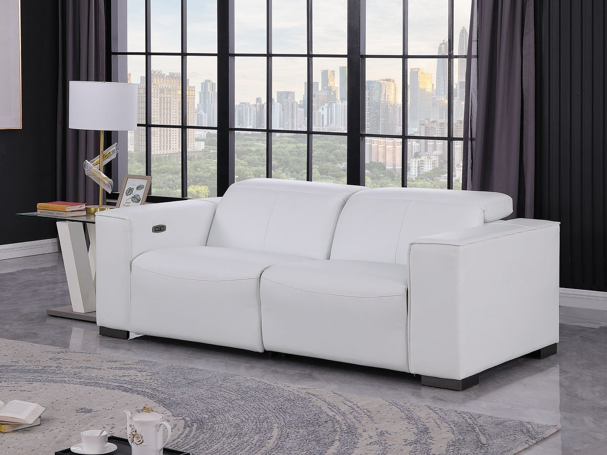1208 Genuine Leather Dual Power Reclining Loveseat - White - SKU 1208-WHITE-2.2-HT