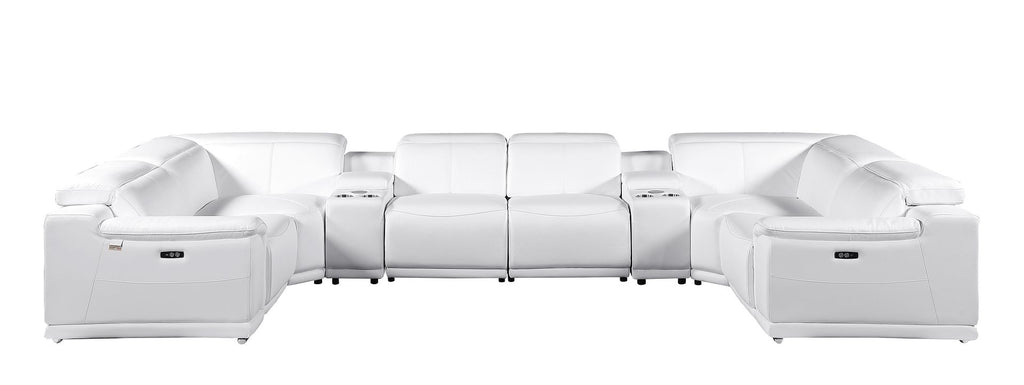 9762 Divanitalia 8-Piece U-Shaped Top Grain Italian Leather Sectional Sofa with 4 Power Recliners