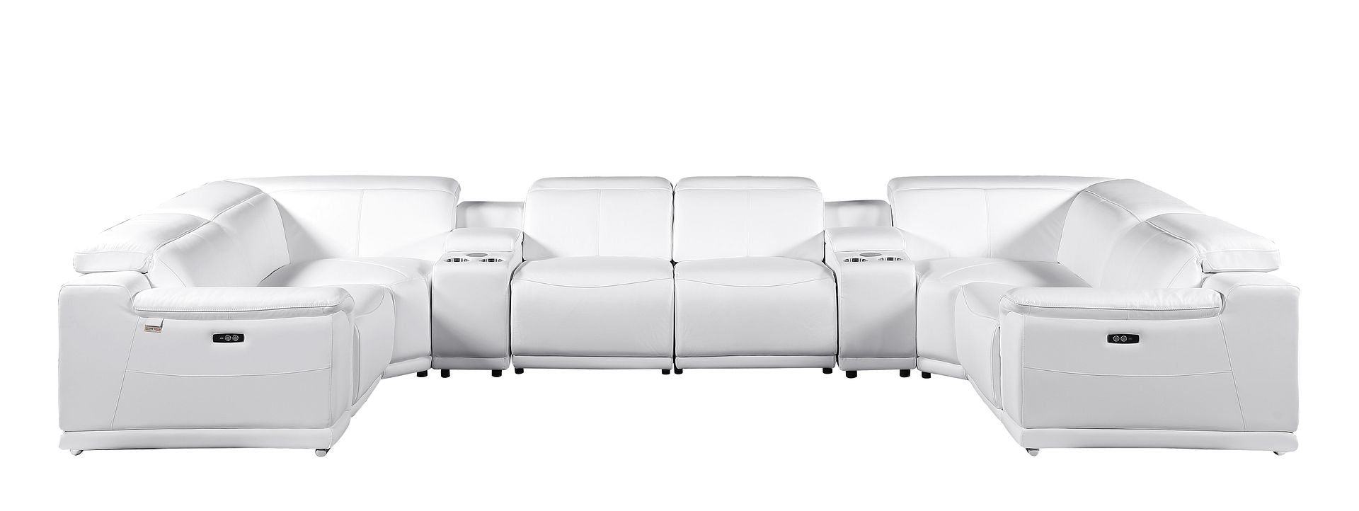 9762 Divanitalia 8-Piece U-Shaped Top Grain Italian Leather Sectional Sofa with 4 Power Recliners