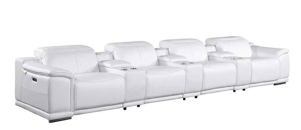 9762 Divanitalia 7-Piece Modular Top Grain Italian Leather Power Reclining Sofa with 4 Power Recliners