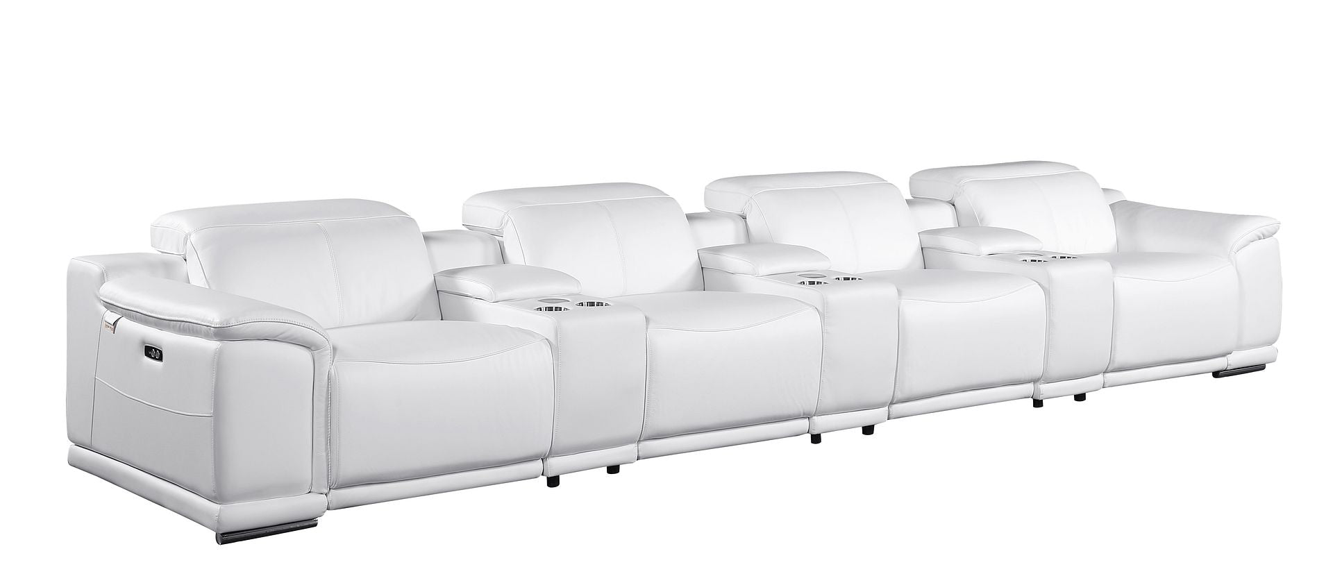 9762 Divanitalia 7-Piece Modular Top Grain Italian Leather Power Reclining Sofa with 4 Power Recliners