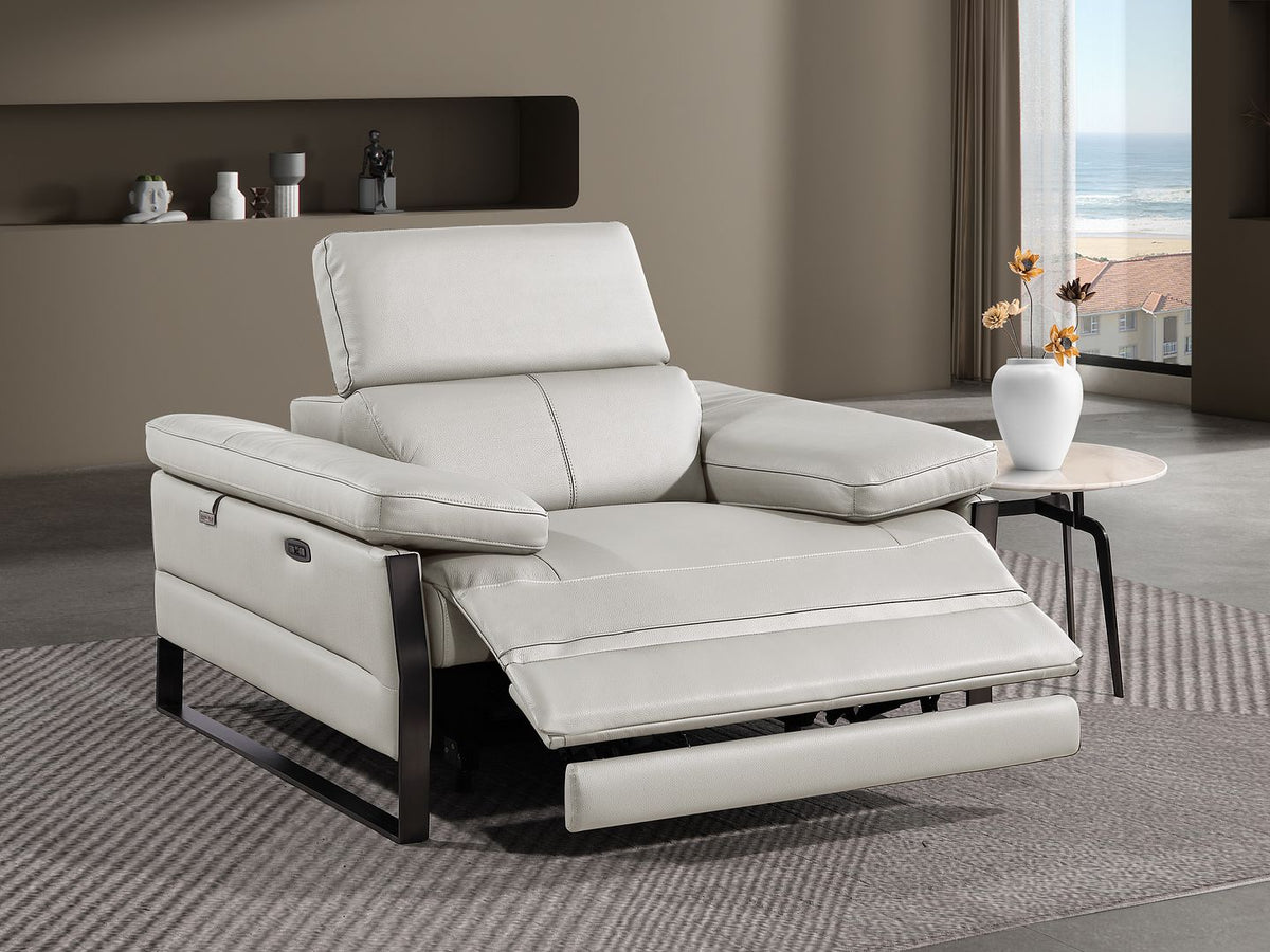 1246 Divanitalia Power Reclining Arm Chairwith Power Headrests - Top Grain Italian Leather - Light Grey - SKU 1246-LT-GREY-CH - view 2
