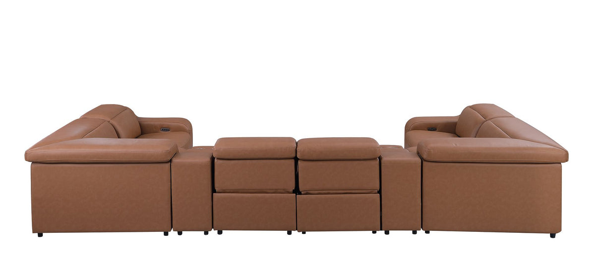1116 Divanitalia 8-Piece U-Shaped Sectional Sofa in Top Grain Italian Leather with 4 Power Recliners & Power Headrests - Cognac - SKU 1116-COGNAC-8PC-4PWR-U-SECTIONAL-GROUP - view 6
