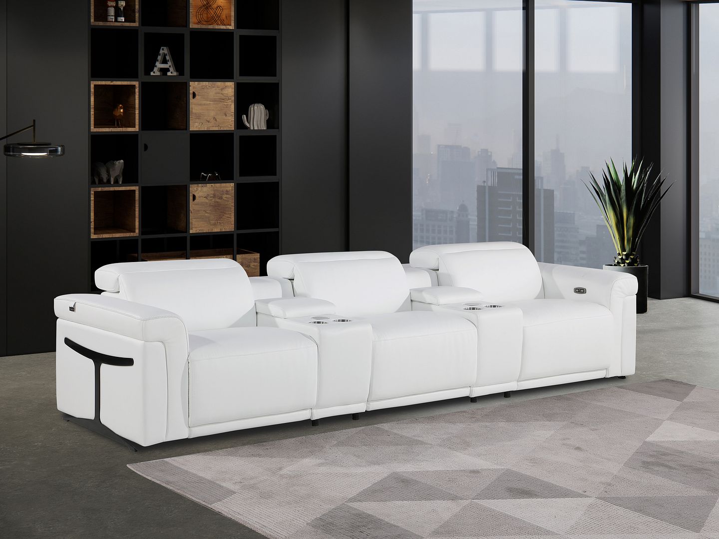 1126 Divanitalia 5-Piece Modular Power Reclining Sofa in Top Grain Italian Leather with 3 Power Recliners & Power Headrests - White