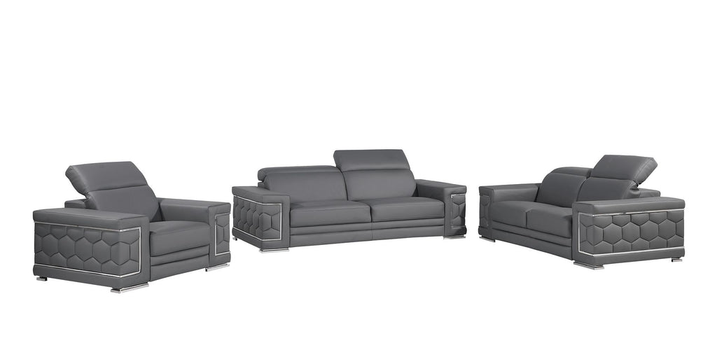 296 Modern Genuine Leather 3-Piece Sofa Set - Grey - SKU 296-GREY-3PC - view 2