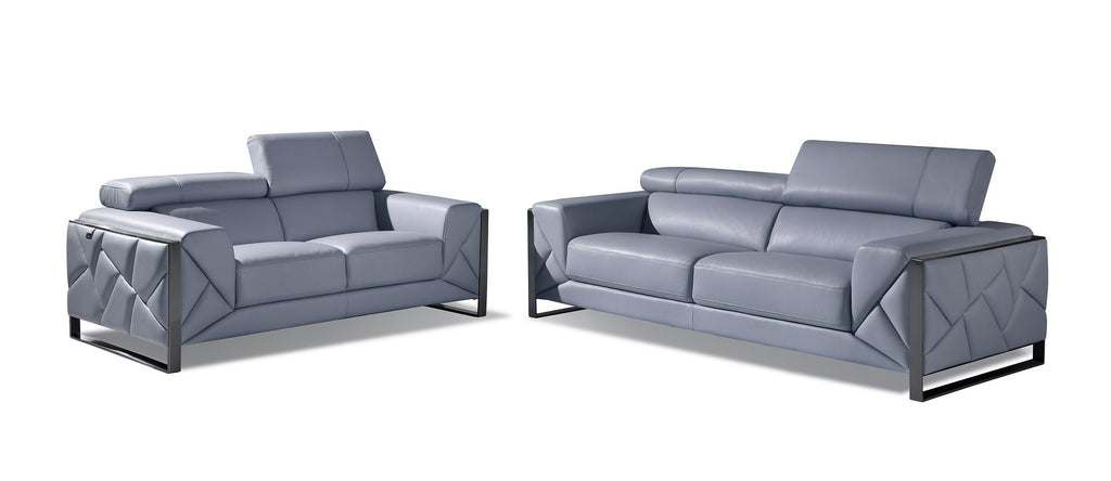 903 Divanitalia 2-Piece Sofa Set with Adjustable Headrest in Top-grain Italian Leather - Light Blue - SKU 903- LIGHT BLUE 2PC (S/L) - GROUP - view 2