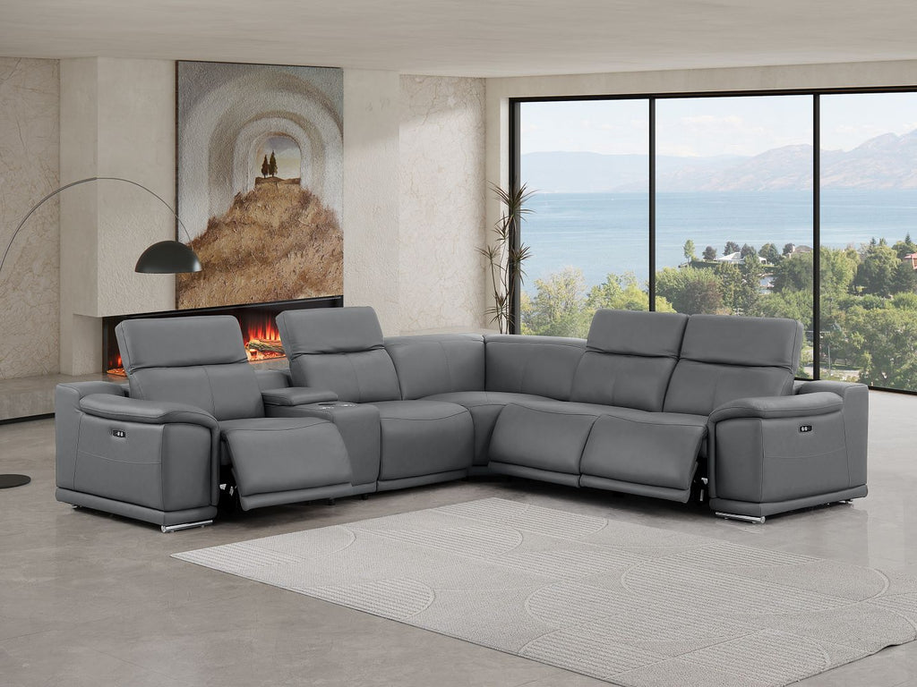 2679 6-Piece L-Shaped Power Reclining Sectional Sofa in Genuine Leather - 3 Recliners