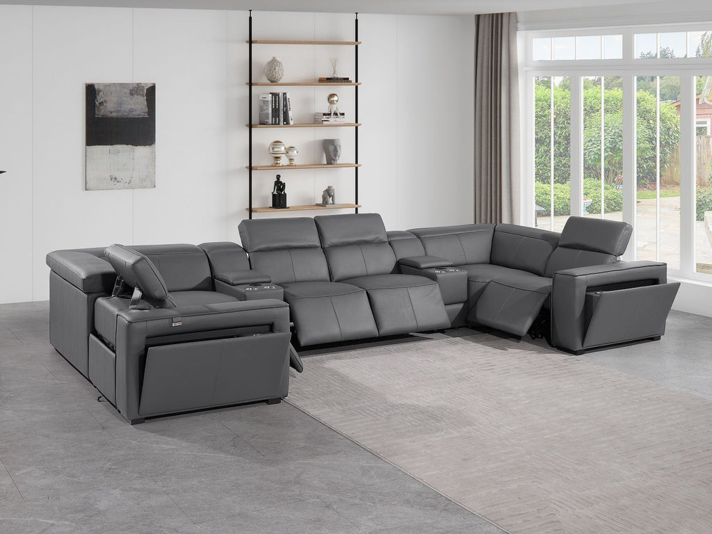 1224 Divanitalia 8-Piece U-Shaped Sectional Sofa in Top Grain Italian Leather with 4 Power Recliners & Power Headrests