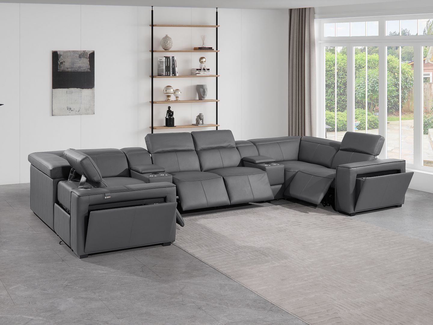 1224 Divanitalia 8-Piece U-Shaped Sectional Sofa in Top Grain Italian Leather with 4 Power Recliners & Power Headrests