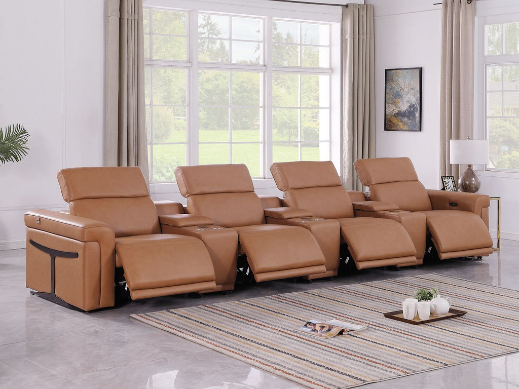 1126 Divanitalia 7-Piece Modular Power Reclining Sofa in Top Grain Italian Leather with 4 Power Recliners & Power Headrests - Cognac - SKU 1126-COGNAC-7.4-HT - view 2