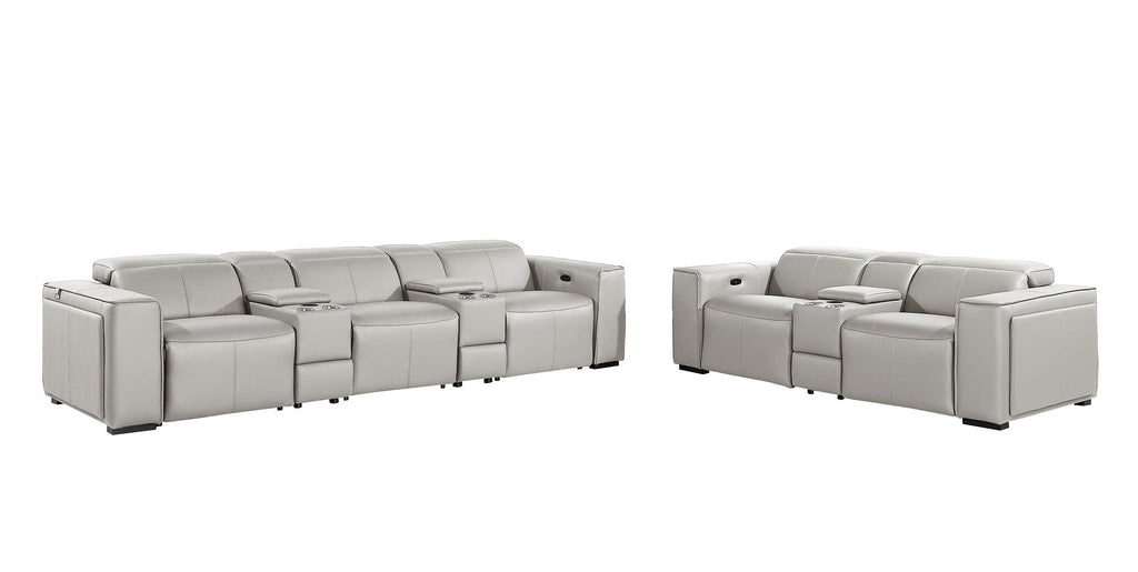 1224 Divanitalia 8-Piece Modular Power Reclining Sofa & Loveseat Set in Top Grain Italian Leather with 5 Power Recliners & Power Headrests - Light Grey - SKU 1224-LT-GREY-8.5-HT-2PC - view 4