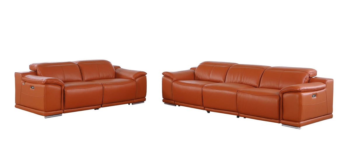 9762 Divanitalia 5-Piece Modular Power Reclining Sofa and Loveseat Set with 5 Power Recliners in Top Grain Italian Leather - Camel - SKU 9762-CAMEL-5.4-HT-2PC - view 3