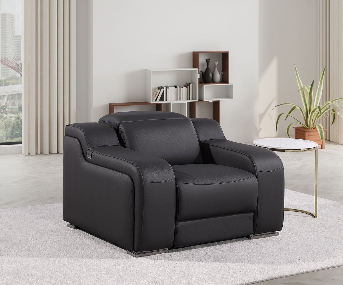 1116 Divanitalia Top Grain Italian Leather Power Reclining Chair with Power Headrests - Black - SKU 1116-BLACK-CH