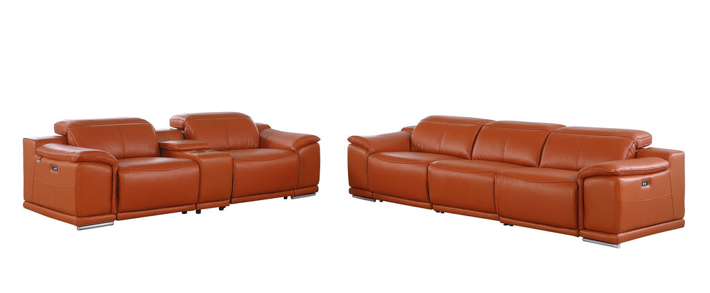 9762 Divanitalia 6-Piece Modular Power Reclining Sofa and Console Loveseat Set with 5 Power Recliners in Top Grain Italian Leather - Camel - SKU 9762-CAMEL-6.5-HT - view 3