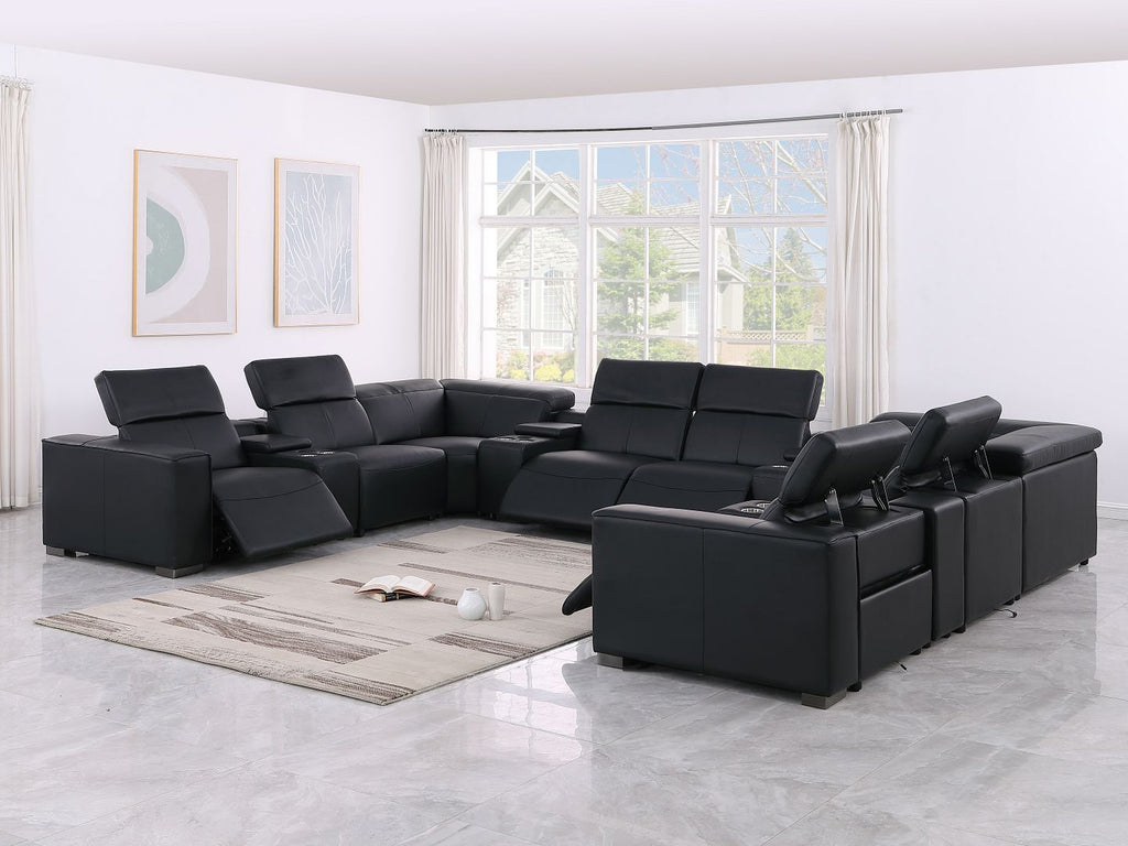 1208 12 Piece U-Shaped Leather Sectional Sofa with 4 Power Recliners & Power Headrest