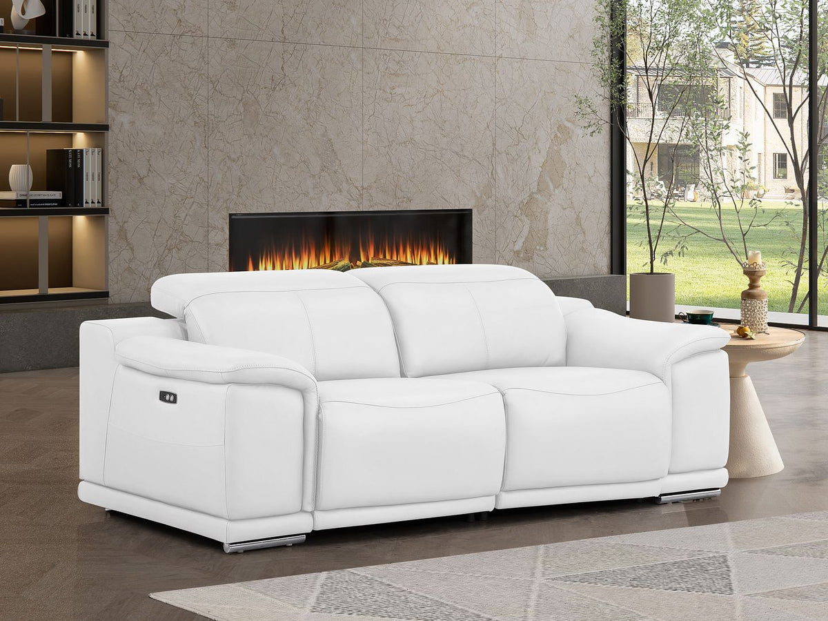 2679 Genuine Leather Loveseat with Dual Power Recliners - White - SKU 2679-WHITE-2.2-HT