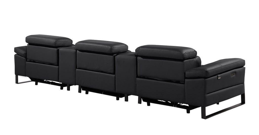 1246 Divanitalia Modular Power Triple Reclining Dual Console Sofa with Power Reclining Headrests - Top Grain Italian Leather - Black - SKU 1246-BLACK-5.3-HT - view 6