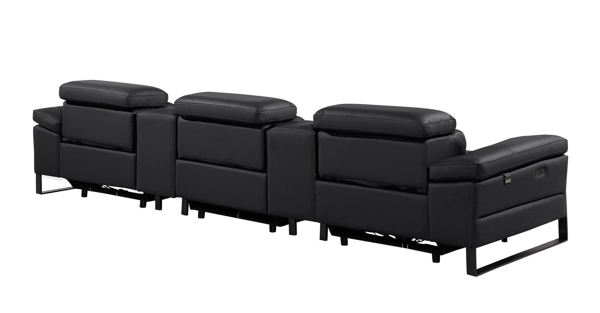 1246 Divanitalia Modular Power Triple Reclining Dual Console Sofa with Power Reclining Headrests - Top Grain Italian Leather - Black - SKU 1246-BLACK-5.3-HT - view 6