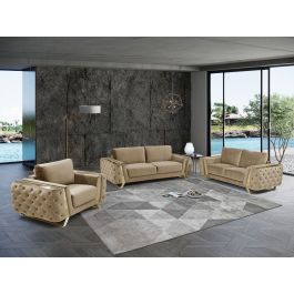1051 Divanitalia Beige 2-Piece Sofa Set in Velvet Fabric