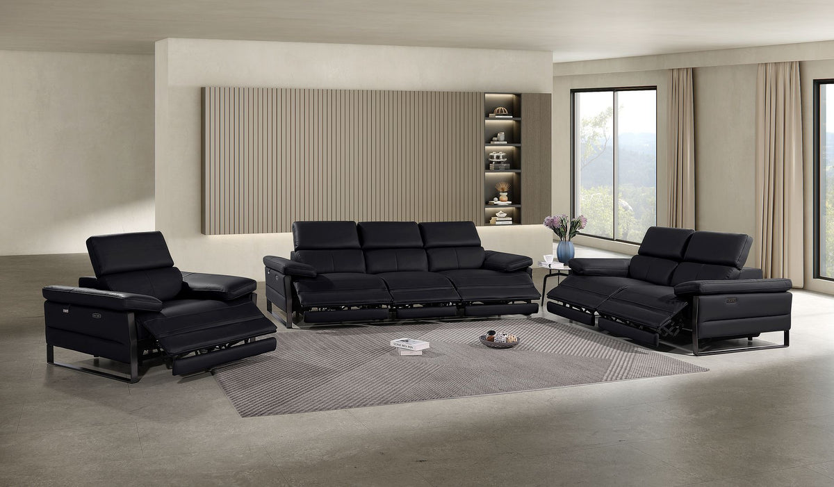1246 Divanitalia Modular Power Triple Reclining Sofa, Loveseat, and Chair Set with Power Headrests - Top Grain Italian Leather - Black - SKU 1246-BLACK-6.6-HT-3PC - view 14