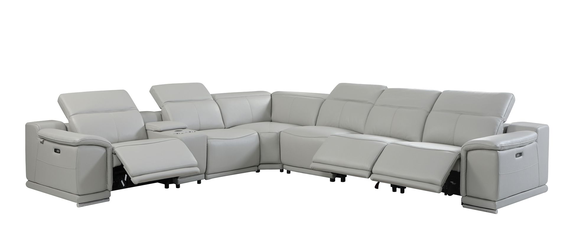 9762 Divanitalia 7-Piece L-Shaped Top Grain Italian Leather Sectional Sofa with 3 Power Recliners