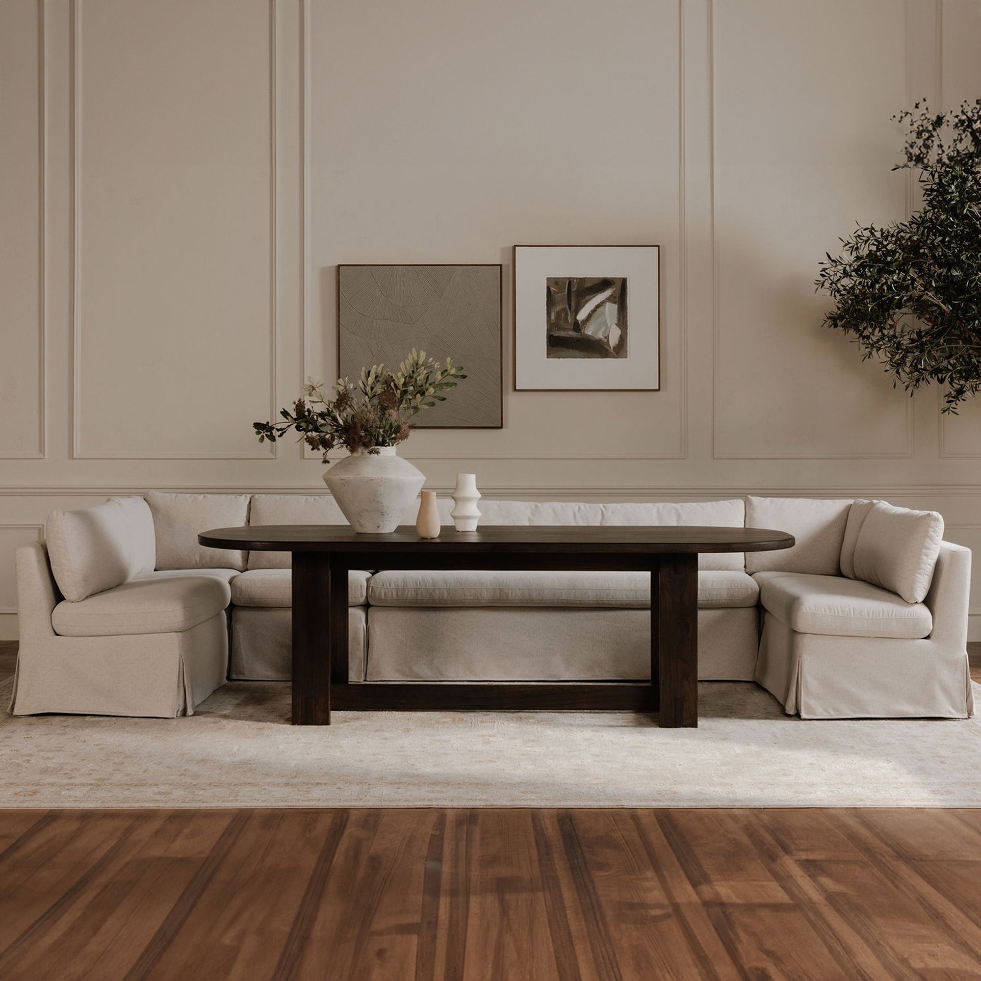 Fable Slipcover Dining Banquette U-Shape Beige 168 in.