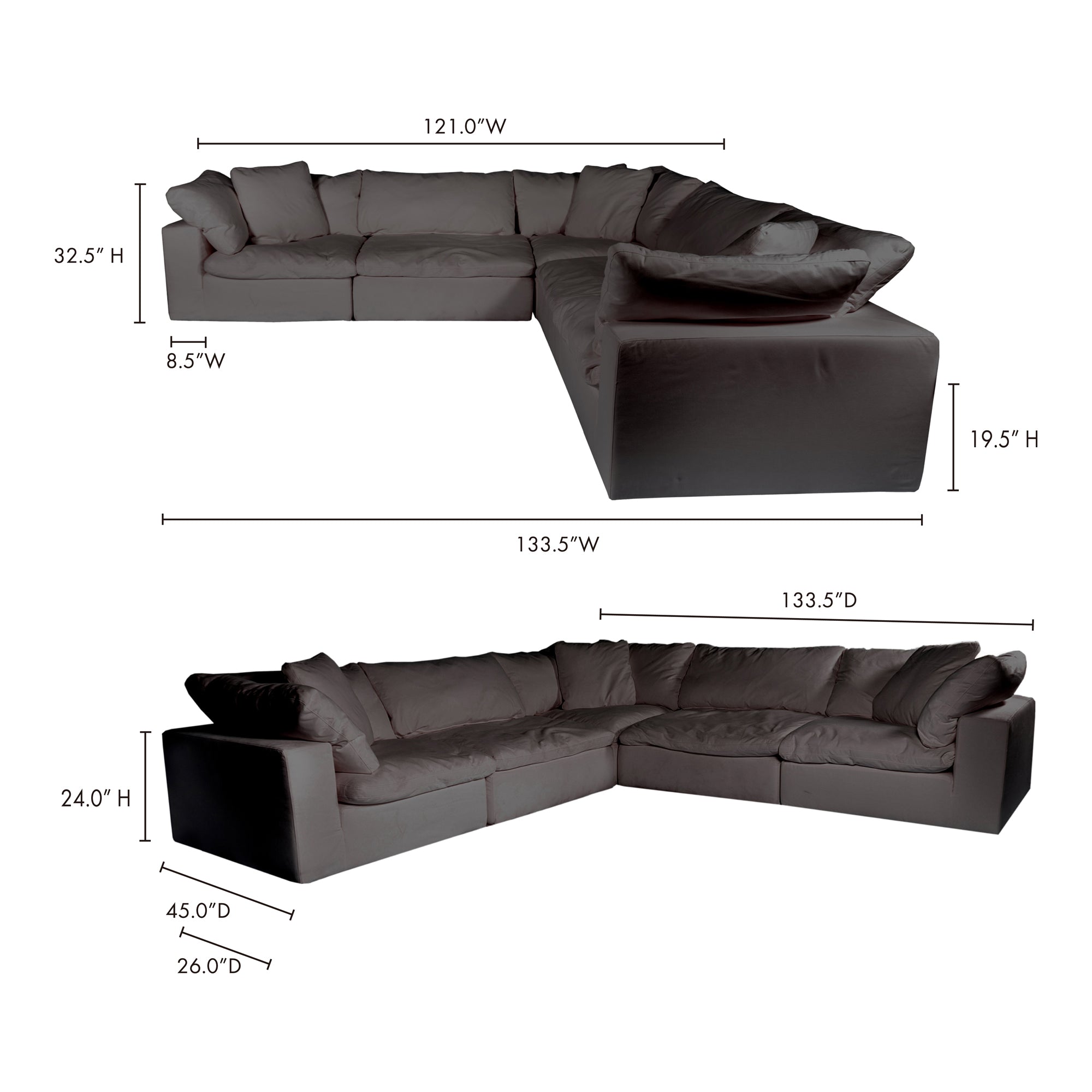 Clay Classic L-Shaped Modular Sectional Light Grey