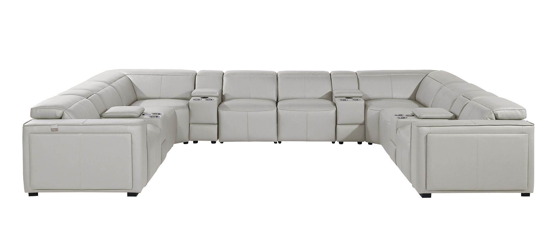 1224 Divanitalia 12-Piece U-Shaped Sectional Sofa in Top Grain Italian Leather with 4 Power Recliners & Power Headrests