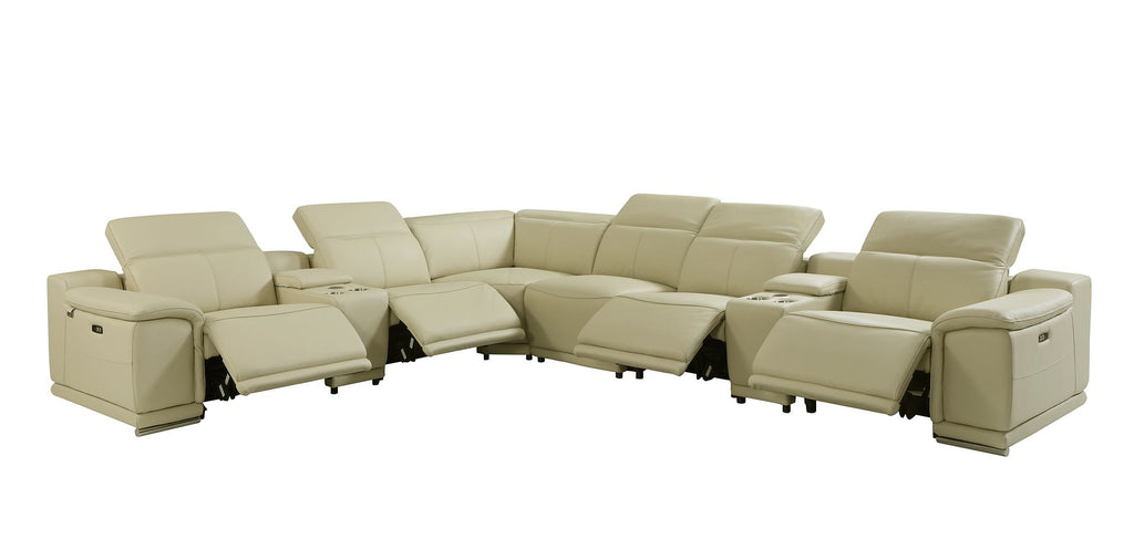 9762 Divanitalia 8-Piece L-Shaped Top Grain Italian Leather Sectional Sofa with 4 Power Recliners