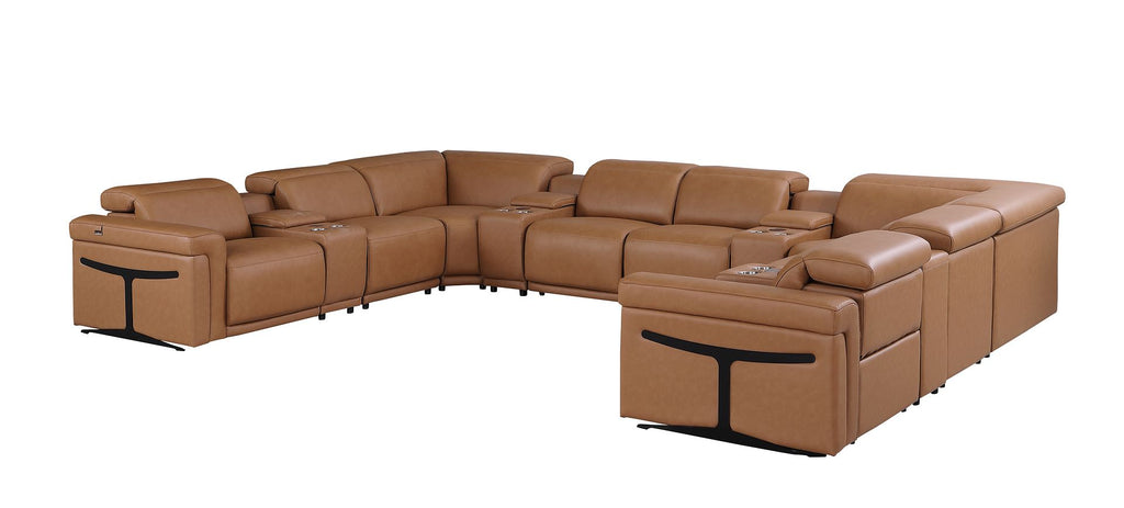 1126 Divanitalia 12-Piece U-Shaped Sectional Sofa in Top Grain Italian Leather with 4 Power Recliners & Power Headrests - Cognac - SKU 1126-COGNAC-12PC-4PWR-U-SECTIONAL-GROUP - view 4