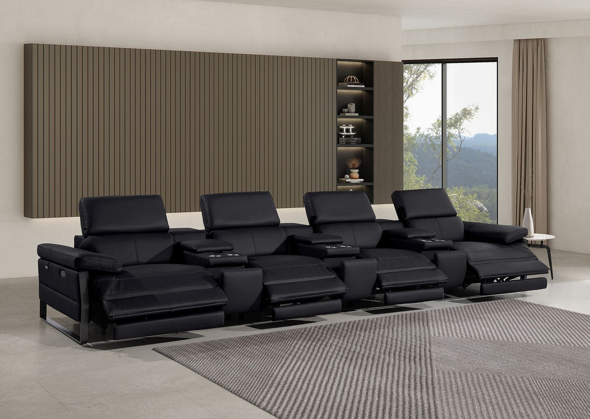 1246 Divanitalia Modular Power Triple Reclining Triple Console Sofa with Power Reclining Headrests - Top Grain Italian Leather - Black - SKU 1246-BLACK-S-7.4-HT - view 2