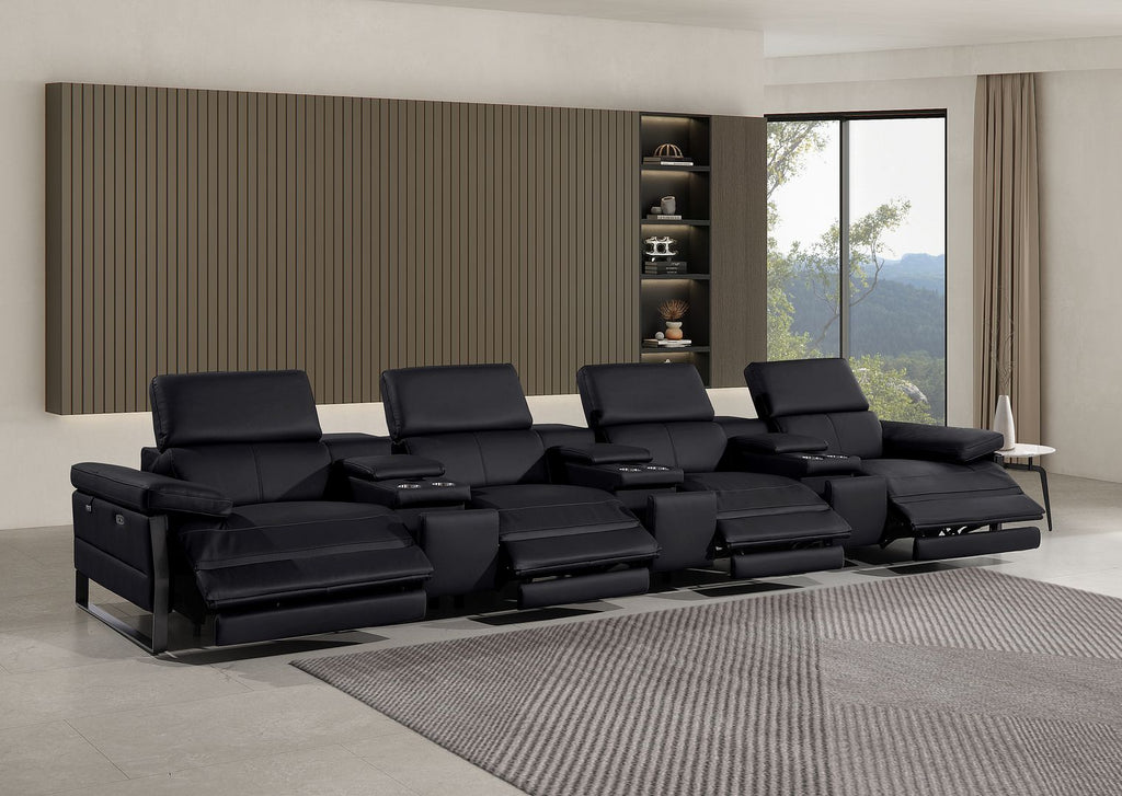 1246 Divanitalia Modular Power Triple Reclining Triple Console Sofa with Power Reclining Headrests - Top Grain Italian Leather